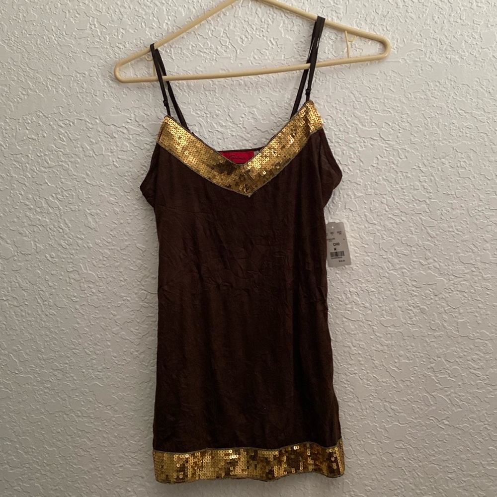 Woman’s tank top, size Medium, brown with sequins, polyester